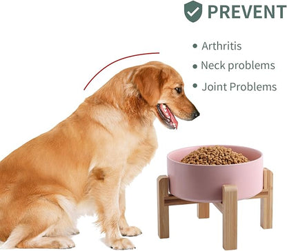 Pink Raised/Elevated Ceramic Dog Bowl for Small Medium Sized Breeds,Dog Food Water Bowl with Stand,6 in Non Slip Heavy Pet Feeding Dish 3.6 Cups/ 850 ml /28 OZ
