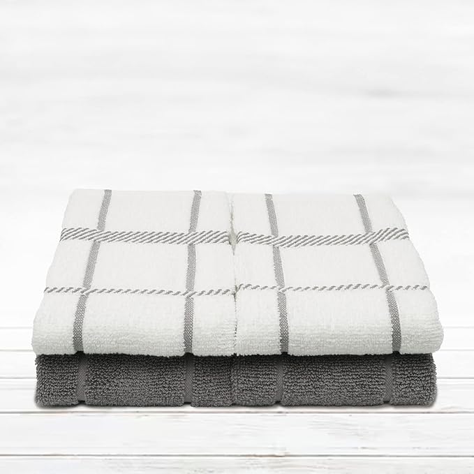100% Cotton Terry Dish Towels, 4 Pack 16 x26 Inches, Super Soft and Absorbent