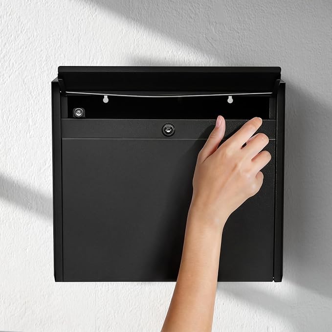 Wall Mount Mailbox for House Outside, Anti-Theft Locking Mailbox, Weatherproof Mailboxes 13.5" H x 15" L x 5.5" D, Black