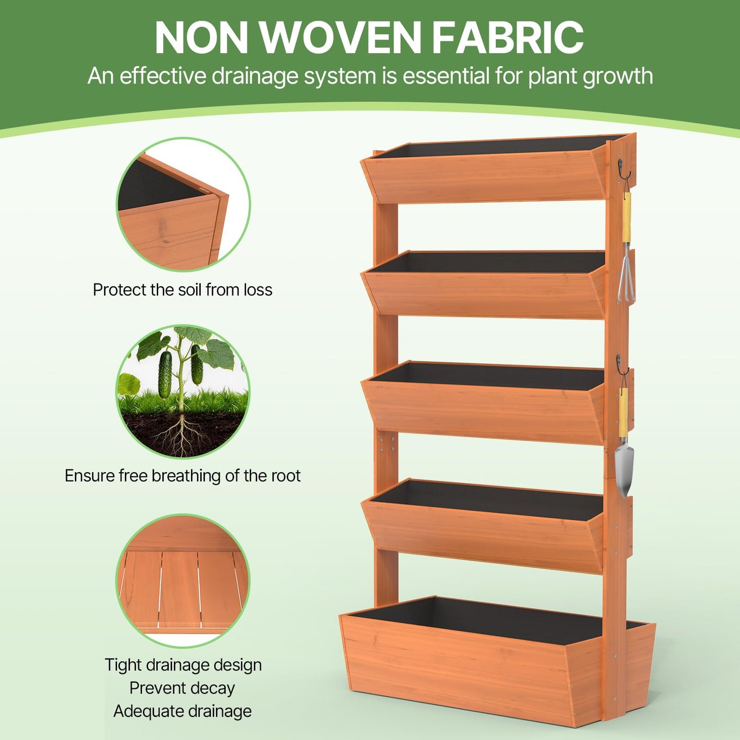 Suteck Vertical Wooden Raised Garden Bed, 5 Tier Garden Planters Freestanding Plant Stand Flower Rack Wooden Planter Box for Plants Flowers Herbs Vegetables Indoor Outdoor Gardening