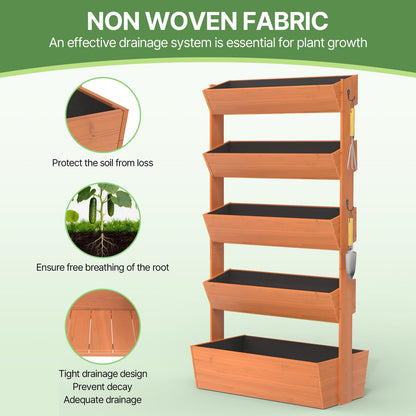 Suteck Vertical Wooden Raised Garden Bed, 5 Tier Garden Planters Freestanding Plant Stand Flower Rack Wooden Planter Box for Plants Flowers Herbs Vegetables Indoor Outdoor Gardening
