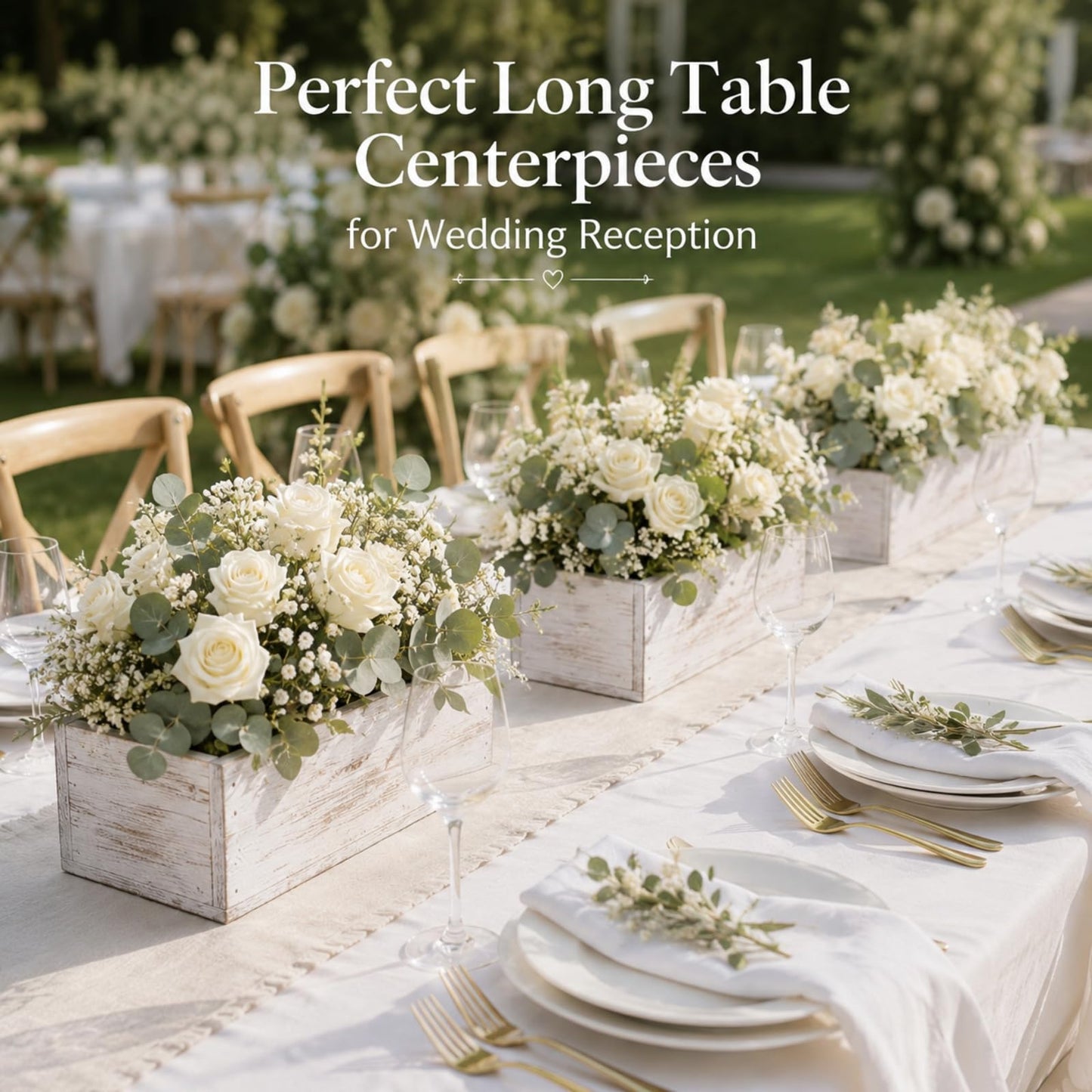 Dandat 6 Set Wood Boxes for Centerpieces 12x4 Inch Rectangle Wooden Planter Box Rustic Wooden Planters with Removable Plastic Liner Floral Foam Blocks for Christmas Wedding Home Garden Decor(White)