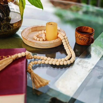 3 PCS Farmhouse Coffee Table Decor - Wooden Tray, Wood Knot Decor & Wood Bead Garland with Tassels, Ideal Tray Decor Items, Coffee Table, or Shelf Displays for Living Rooms, Bedrooms, or Entryways