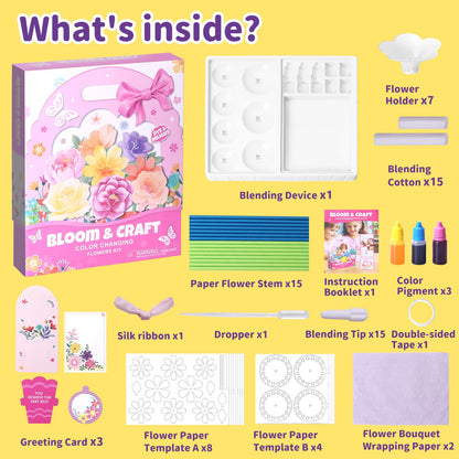 whatstem Creative Color-Changing Paper Flower Kit for Kids – DIY Flower Marking Kit Toys, Art & Science Craft Gift for Ages 6 7 8 9 10 11 12