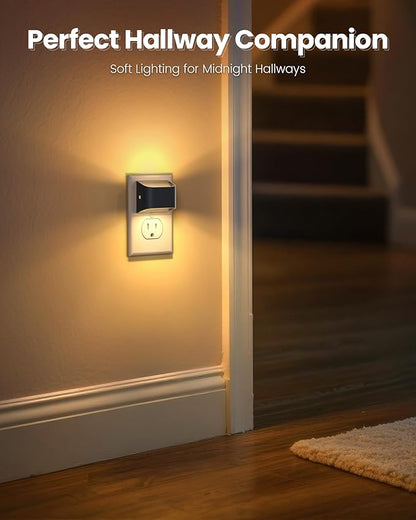 NIORSUN Night Lights Plug Into Wall, Auto Brightness Sensor Night Light, 3000K Warm White, Ultra-Slim Wall Light for Hallway Bathroom Bedroom Stairs, Black, 6 Pack