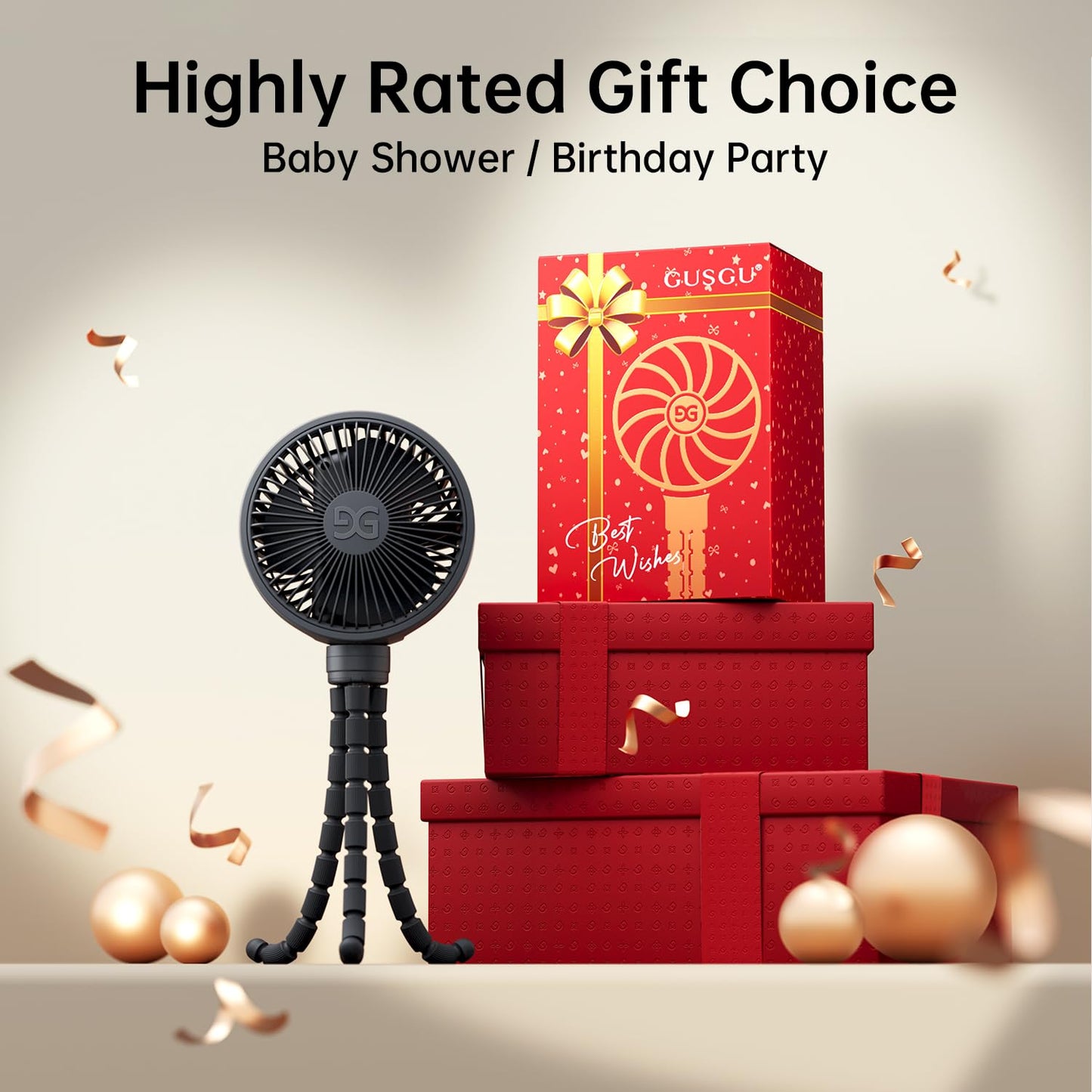 GUSGU Stroller Fan Clip on for Baby, Flexible Tripod & Rechargeable Battery, Small Personal Fan, Mini Portable Fan for Travel, Handheld, Car (Black)