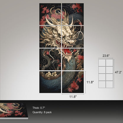 UMIACOUSTICS 8 Pcs 0.7Inch Thick Art Acoustic Panels, Total 47.2” x 23.6” Decorative Sound Absorbing Wall Panels for Home, Office, Hotel, Dragon-pattern-Painting