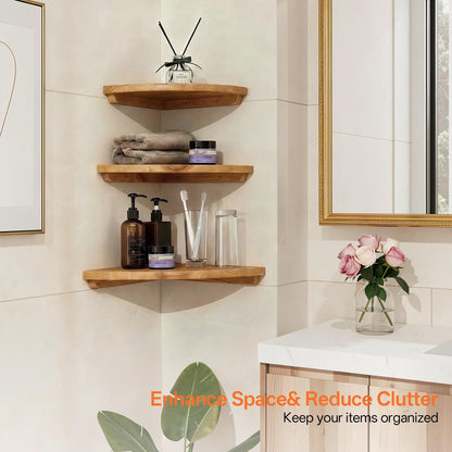 Gieanoo Floating Corner Shelves for Wall Set 2 7inch Solid Oak Rounded Corner Shelves Wall Mounted with Cable Hole Wood Corner Hanging Shelves for Living Room Bedroom Bathroom Kitchen
