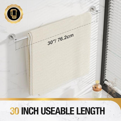 HITSLAM Brushed Nickel 30 Inch Towel Bar for Bathroom, SUS304 Stainless Steel Bathroom Towel Rack Wall Mounted, Modern Home Decor Bath Towel Holder with Hardware Accessories (Total Length 31.6 Inch)