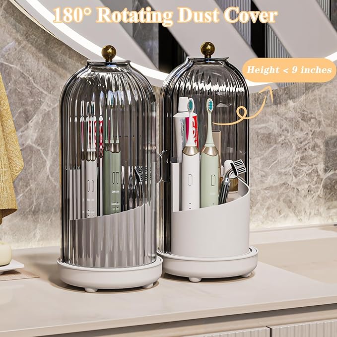 Toothbrush Holders with Cover, Drainage Rotating Electric Toothbrush Organizer