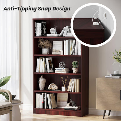 i-VTIES Bookcase Adjustable Storage Shelves,5-Tier Modern Wood Bookcase for Bedroom,60-Inch Bookshelf, Office, Living Room & Library(Mahogany)