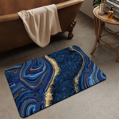 ZHUZHISHAN Bath Mat Rug,Dark Blue Gold Marble Non Slip Quick Dry Super Absorbent Thin Bathroom Rugs Fit Under Door-Easy to Clean Bathroom Floor Mats-Shower Rug for Shower Sink Bathtub(16" x 24"in)