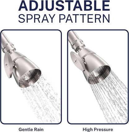 HammerHead Showers® Solid Metal 2 Inch High Pressure Shower Heads - BRUSHED NICKEL – 2.5 GPM Shower Heads High Pressure - High Flow Shower Head with ADJUSTABLE SPRAY PATTERN - Fixed Shower Head