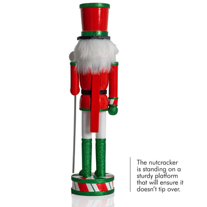 Ornativity Wooden Peppermint Christmas Nutcracker - Red, White and Green Glitter Candy Themed Xmas Holiday Nut Cracker Doll Figure Toy Soldier Decorations 15"