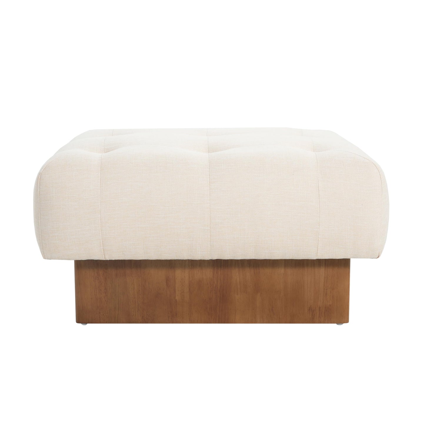 Christopher Knight Home Yvone Modern Upholstered Ottoman Coffee Table, Wooden Square Ottoman Foot Rest, Multipurpose Foot Stools Ottoman, Comfy Living Room Sofa Extra Seat, Beige+Brown