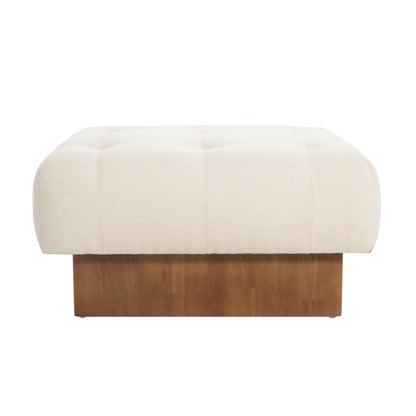 Christopher Knight Home Yvone Modern Upholstered Ottoman Coffee Table, Wooden Square Ottoman Foot Rest, Multipurpose Foot Stools Ottoman, Comfy Living Room Sofa Extra Seat, Beige+Brown
