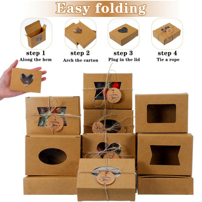 Douaowoc 100 Pcs Soap Boxes for Homemade Soap Boxes Packaging with Clear Windows Brown 3.9 x 2.8 x 1.2 Inch Empty, Making Supplies, Present Treat Gift Box for Bakery Party Favor