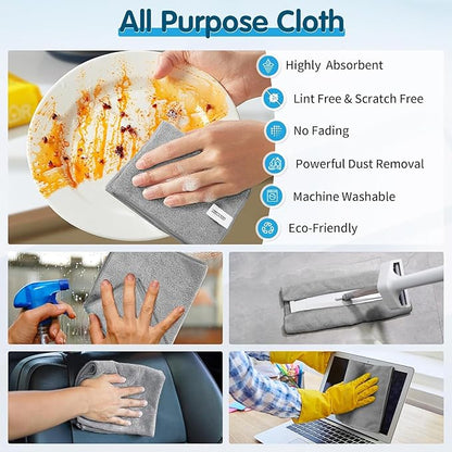 FIXSMITH Grey Microfiber Cleaning Cloth -Pack of 24, Highly Absorbent Cleaning