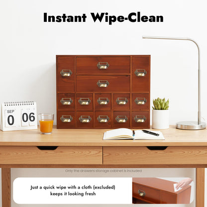 14 Drawers Apothecary Drawers Card Catalog Cabinet,Wooden Storage Box with Drawers,Library Card Catalog Cabinet for Desktop Organizer,Brown