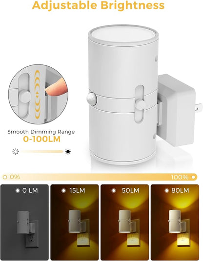 L LOHAS LED Motion Sensor Nightlight, Amber Night Light, [2 Pack] Motion Activated Night Light, Yellow Nightlights, Dimmable 0-100LM, Sleep Light for Bathroom Hallway Bedroom Stairway Kitchen