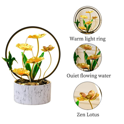 Romway 15" H Indoor Modern Tabletop Water Fountain LED Light, Yoga Meditation Room Mother's Day Decor Lotus Flower Floor-Standing Fountain