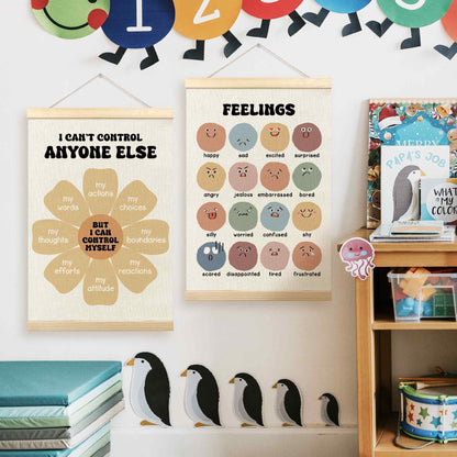 TLESKE Mental Health Feelings Emotions Chart Poster Hanger Frame for Toddler Kid Classroom Set of 2, Homeschool Wall Art Decor for Nursery Playroom, Preschool Prek Learning Educational Poster, 16x24