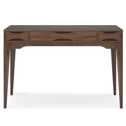 SIMPLIHOME Harper Desk and Bookcase Bundle - 48 inch Wide Solid Wood Mid Century Modern Desk with Drawers and 24 inch Wide 4-Shelf Bookcase in Walnut Brown, Home Office Furniture (Set of 2)