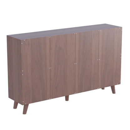 OSCHF Cubby Shelf Bookcase with Doors - Wooden 8 Cubes Floor Standing Open Bookshelf with Solid Wood Legs, 2-Tier Low Storage Cabinet, Walnut