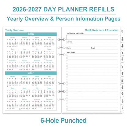 2026-2027 Planner Refills for A5 Binder - One Page Per Day Daily ＆ Monthly Planner, July 2026 - June 2027, Prioritized, To-Do List, Notes, Appointment Schedule, 6-Hole Punched, 5.8" x 8.3"