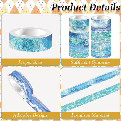 CRASPIRE 12 Styles Ocean Masking Tape Journal Tape 16.4FT Blue Sea World Decorative Gift Wrapping Tapes Rolls for DIY Crafts Scrapbook Journal Notebook Planner Envelope Party Favor Supplies
