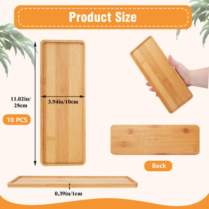 10 Pcs Wood Serving Trays, Rectangle Bamboo Tray for Bathroom, Wooden Serving Platter Vanity Tray for Dresser Snack Food Dinner Kitchen, 11 x 4 Inch(Rounded Edges)
