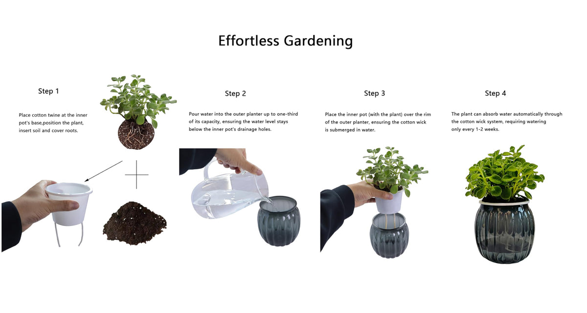 Cornasee 4" Pumpkin Planter Self Watering Pot, 4-Pack Small Plastic Planters for Indoor Plants,Flowers,Succulent,African Violets (Black, 4")