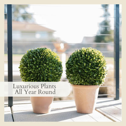 CG Hunter Faux Round Boxwood Plant, Premium Artificial Indoor Plant Stands 17" Tall, Lifelike-Leaves & Hand Painted Trunk, Planter Pot Included