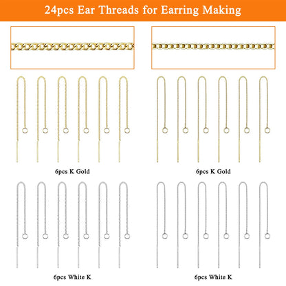 24pcs 8.5cm Ear Threads Long String Ear Threads Hypoallergenic Ears Thread Earring with Loop Drop Earrings Tassel Chain Earrings for Earring Making DIY Jewelry Craft(2 Styles,2 Colors)