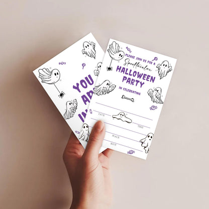SIXEIGHT Purple Halloween Party Invitations, Cute Ghost Halloween Invitations for Boys Girls, 25 Pack Purple Invite Cards with Envelopes, Wedding Birthday Baby Shower Party Decorations-E06