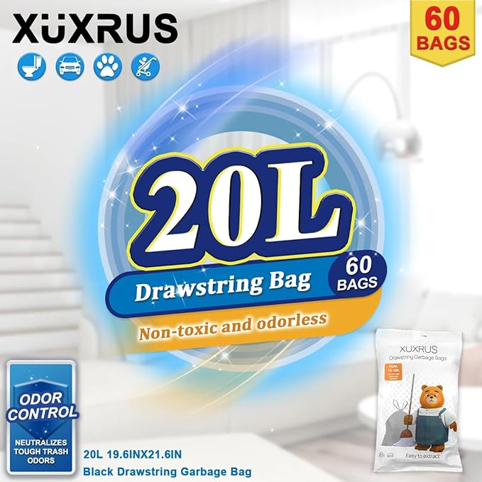 XUXRUS Small Black Bathroom Trash Bags 4 Gallon Drawstring Garbage Bags