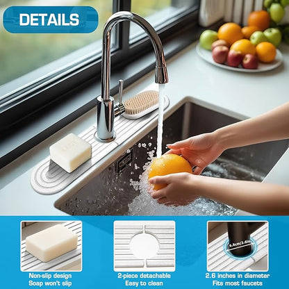 White-Oval 15.7" Diatomite Kitchen Faucet Mat & Stone Sink Tray – Quick Drying