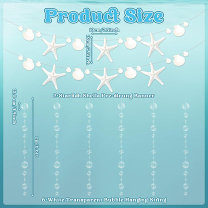 Under The Sea Party Decorations Bubble Seashell starfish Garlands Mermaid Banner Beach Ocean Cutouts Hanging Garland Streamers for Kid Birthday Bachelorette Baby Shower Coastal Nautical Party Supplies