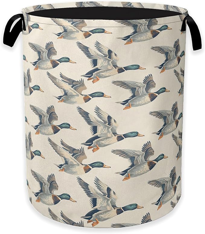 Vintage Mallard Duck Laundry Basket, Rustic Farmhouse Clothes Hamper, Oxford