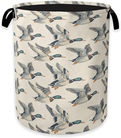 Vintage Mallard Duck Laundry Basket, Rustic Farmhouse Clothes Hamper, Oxford
