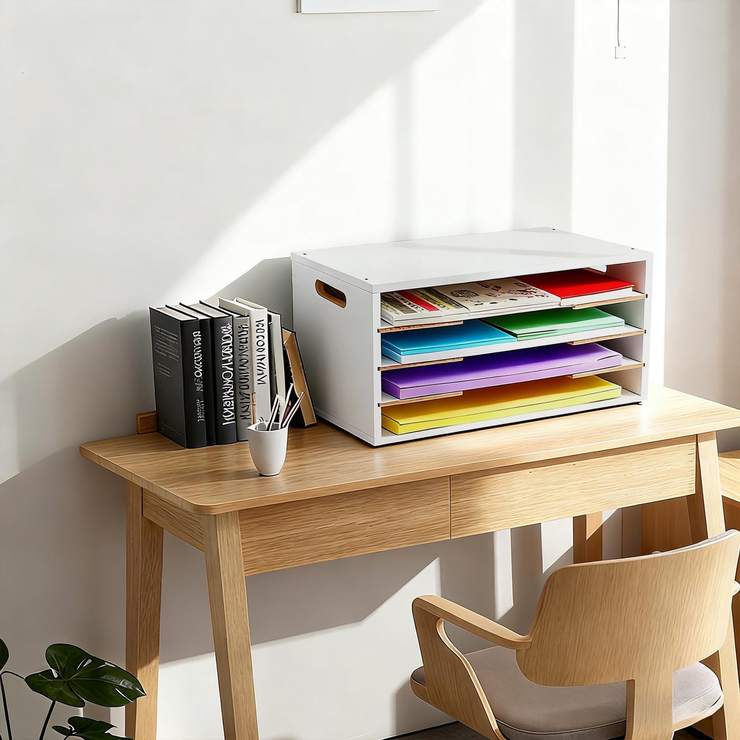 Timisea Construction Paper Organizer16 x13,Larger Size Wooden Literature Organizer,4Tier Desk File Organizer with Adjustable Shelves,Stackable Scrapbook Paper Storage Cube for Home Office Classroom
