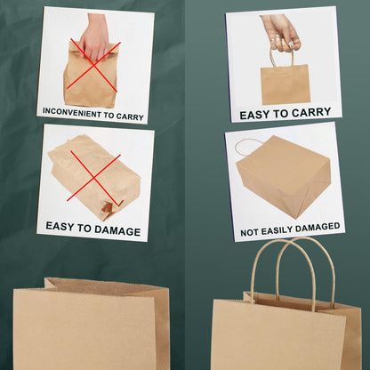 METRONIC Paper Gift Bags 5.25x3.75x8 50Pcs, Christmas Gift Wrap Bags with Handles, Brown Kraft Paper Bag for Small Business, Bulk Party Favors Bag for Birthday, Shopping, Retail, Made in USA
