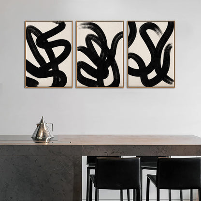 Framed Wall Art Canvas Set Abstract Lines Pictures Modern Mid Century Boho Wall Decor Minimalist Abstract Black Stroke Lines Canvas Painting Artwork Living Room Bedroom Home Office 20"x28"x3 Natural