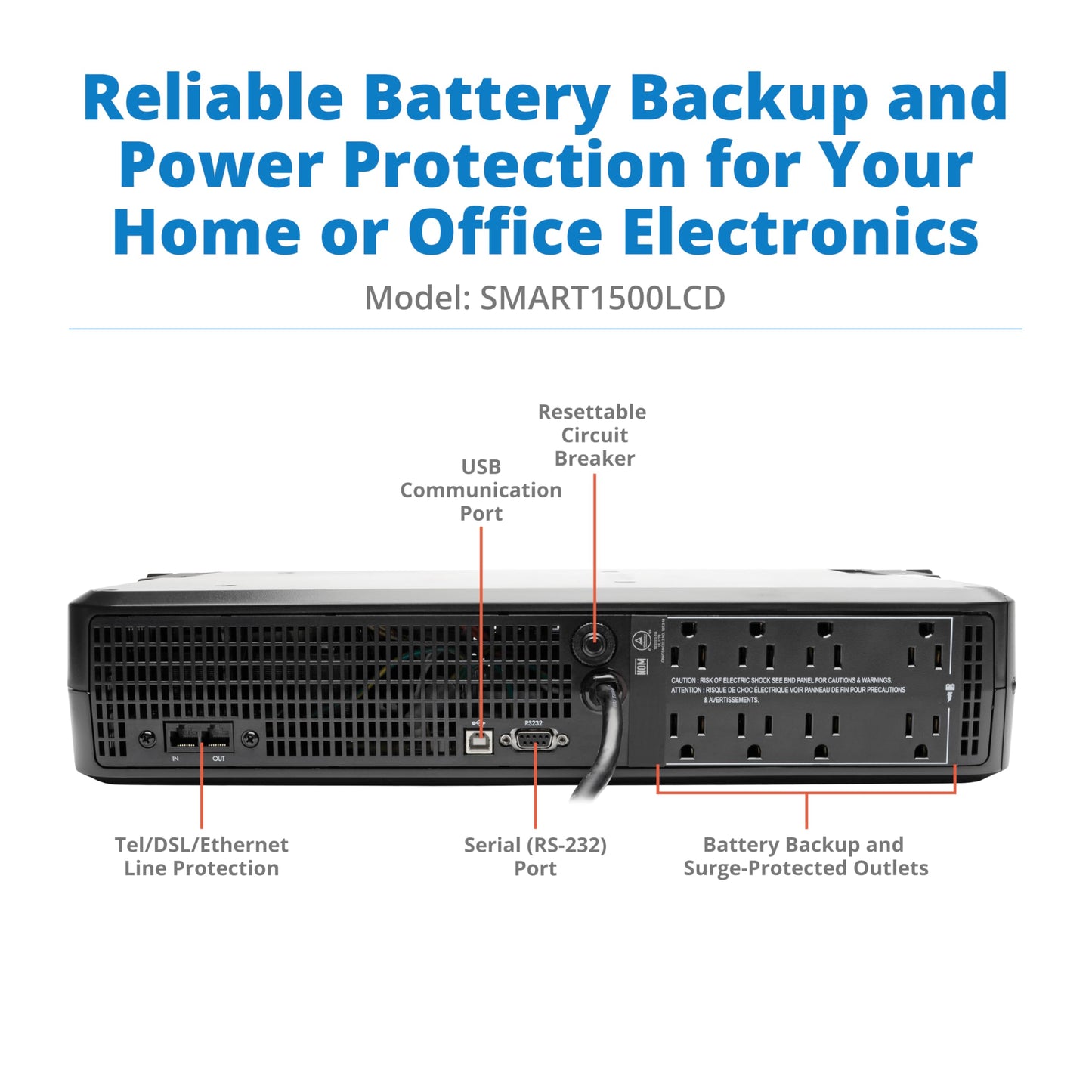 Tripp Lite 1000VA Smart UPS Battery Back Up, 500W Tower, 8 Outlets, LCD Display, AVR, USB, Tel / DSL / Coax Protection, 3 Year Warranty & $250,000 Insurance (SMART1000LCD) Black