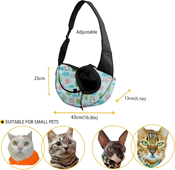 FUSURIRE Blue Turtle Front Sling Puppy Carrier, Boho Style Travel Pet Carrier Bag for Small Dog Cats Outdoor Hands Free Pet Carrier Backpack with Adjustable Strap