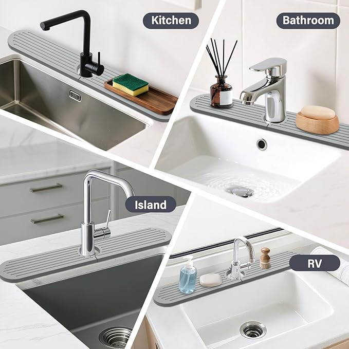 Stone Faucet Mat for Kitchen Sink, 2 Set/4PCS Quick Dry Diatomaceous Earth