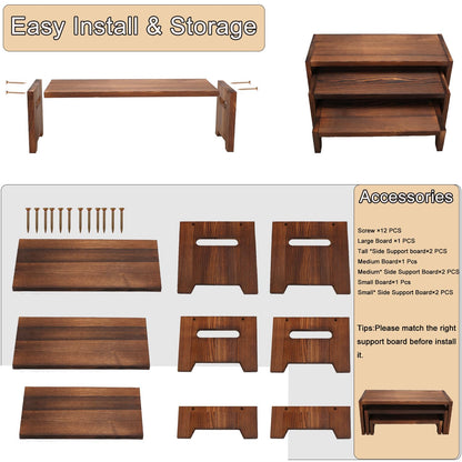 MRPAPA 3 Tier Cupcake Stand & Wood Display Risers,for Food Desserts Stand Perfume Organizer Funko POP Collections, Display Stand for Organizer and Decoration (Dark Brown-Display Riser)