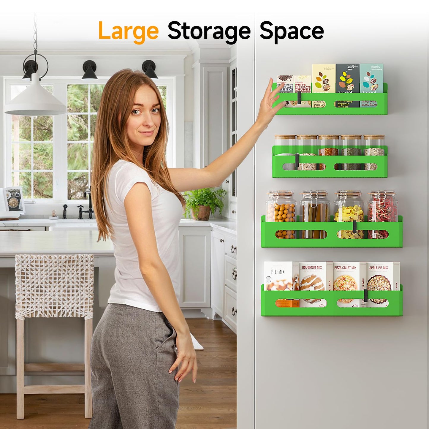 4 Pack Magnetic Spice Rack for Refrigerator, Spice Rack Organizer, Moveable Magnetic Shelf Fridge Organizer with 4 Hooks for Kitchen and Oven Organization, Black