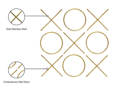 Meridian Furniture 432 XOXO Collection Modern | Contemporary Stainless Steel Wall Decor, Gold, 66.75" W x .75" D x 66.75" H