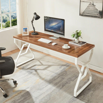 HOMISSUE 63-inch Executive Desk, Large Writing Desk with Engineered Wood Tabletop and Metal Frame, Rustic Home Office Desks with Sturdy Structure, Long Computer Desks for Home Office, Study Room,White